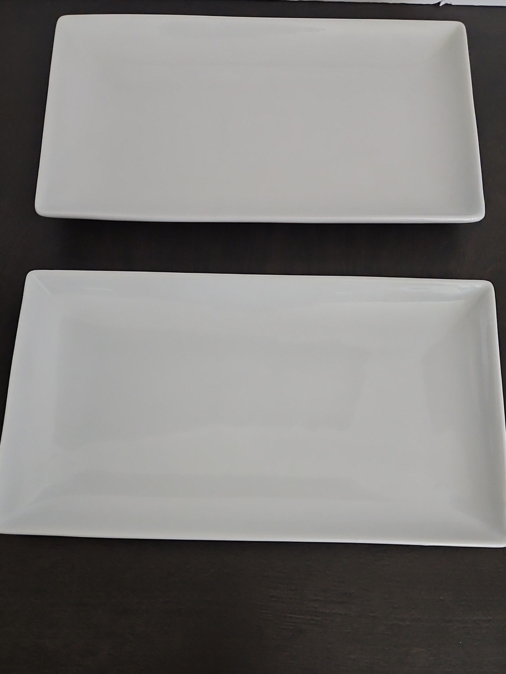 Crate & Barrel White Rectangular Ceramic Serving Platters - Set of 2